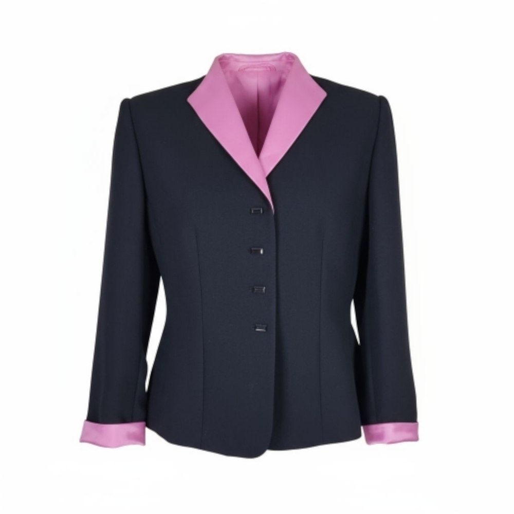 Kasper ASL Blazer Size 8P Black Pink Trim Slit Bracelet Cuff 4 Button Closure